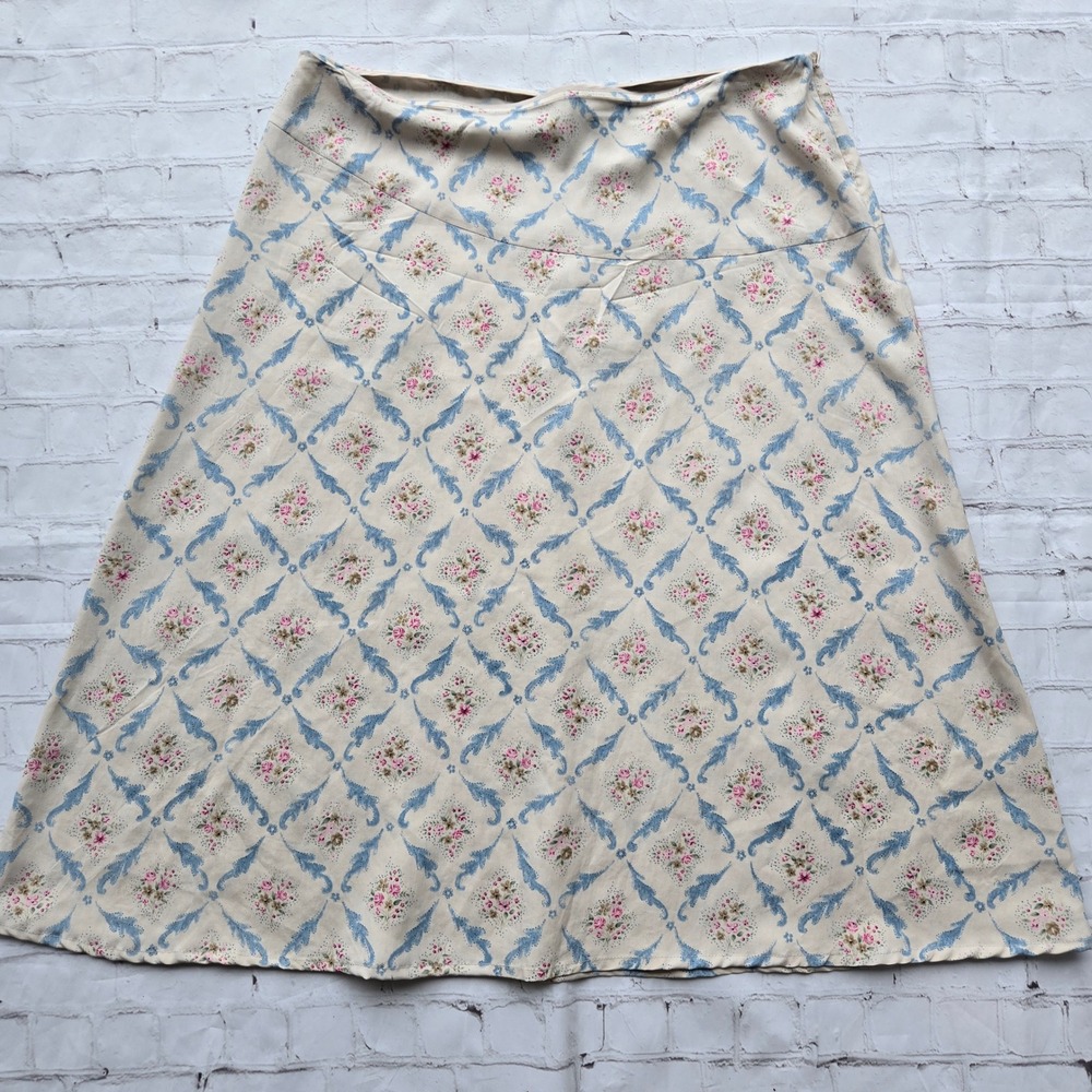 Vintage Y2k Liz Claiborne 100% Silk Floral Damask Midi Skirt Sz 16 cottagecore